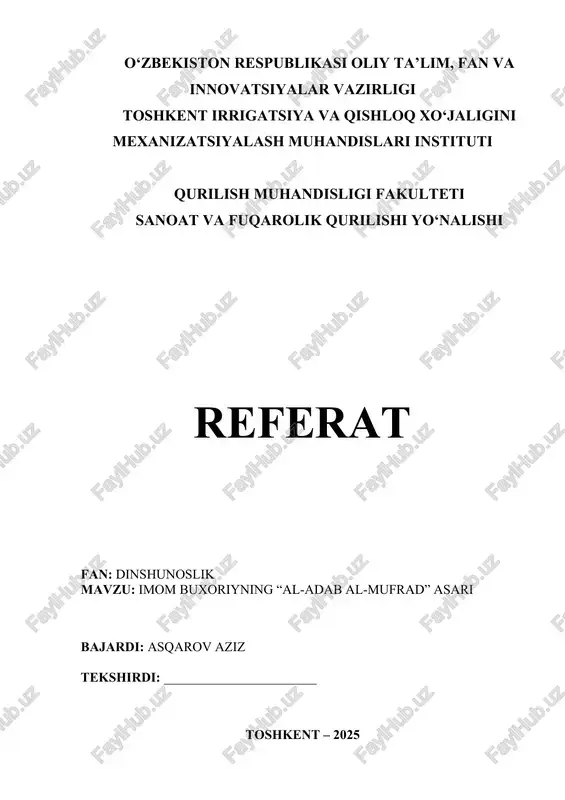 imom buxoriyning “al-adab al-mufrad” asari — DOCX