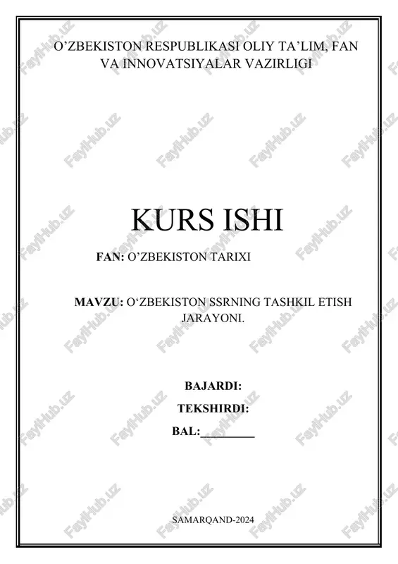 o‘zbekiston ssrning tashkil etish jarayoni — DOCX