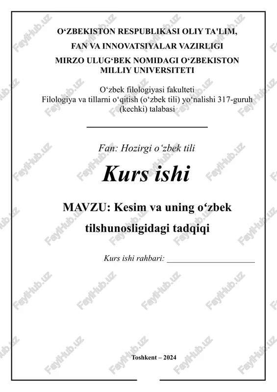 kesim va uning oʻzbek tilshunosligidagi tadqiqi — DOCX
