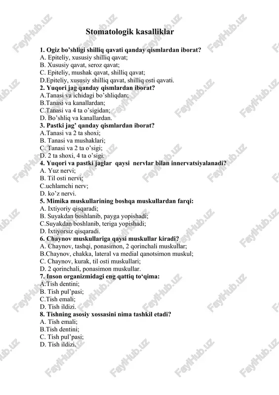 stomatologik kasalliklar — DOCX