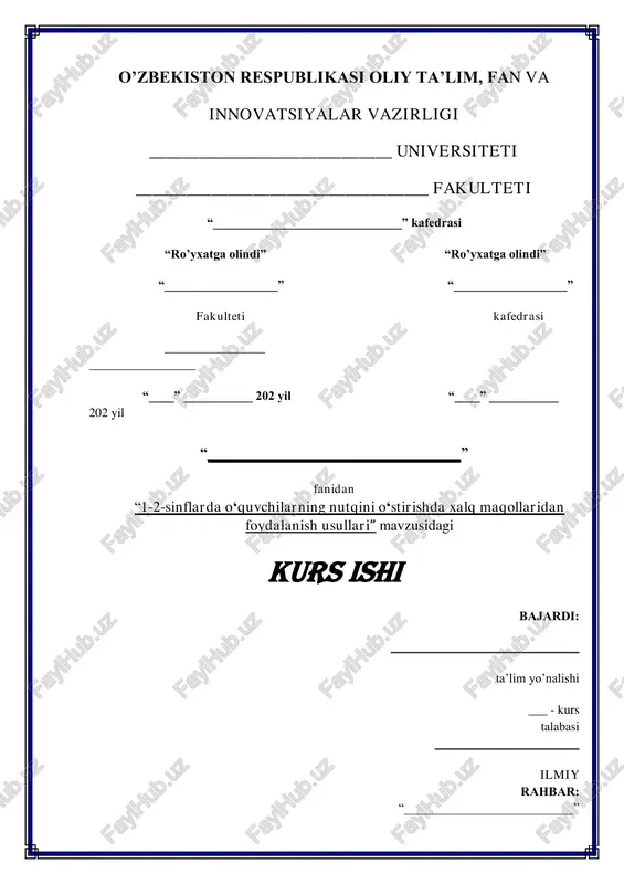 "1-2-sinflarda o‘quvchilarning nutqini o‘stirishda xalq maqollaridan foydalanish usullari" — PDF