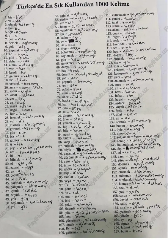 turk tilidan 1000ta so’zlar — PDF