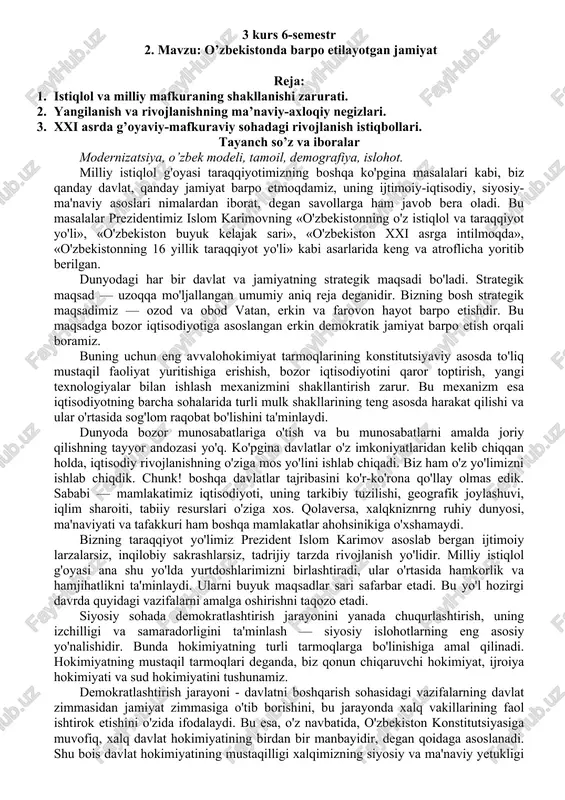 o’zbekistonda barpo etilayotgan jamiyat — DOCX