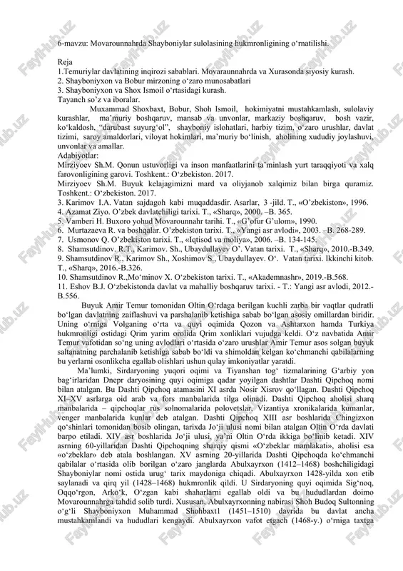 movarounnahrda shayboniylar sulolasining hukmronligining o‘rnatilishi — DOCX