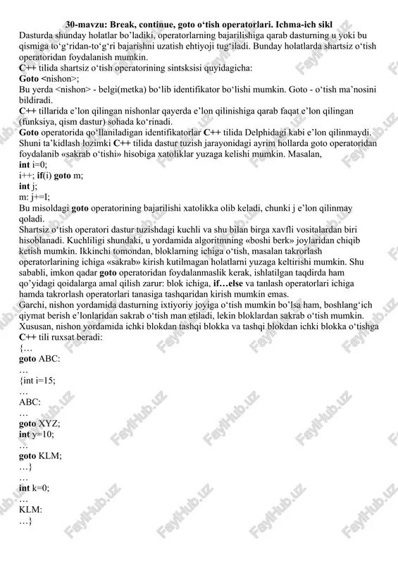 shartsiz o‘tish operatorlari — DOCX