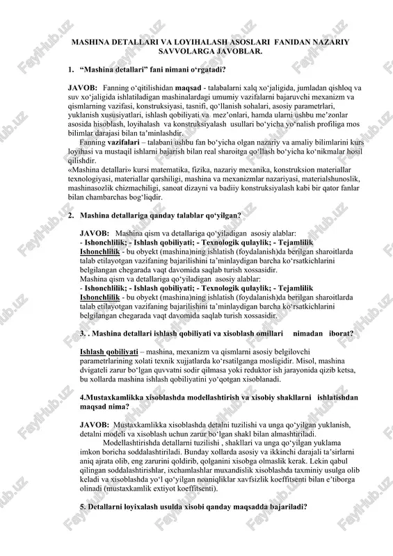 mashina detallari va loyihalash asoslari — DOCX