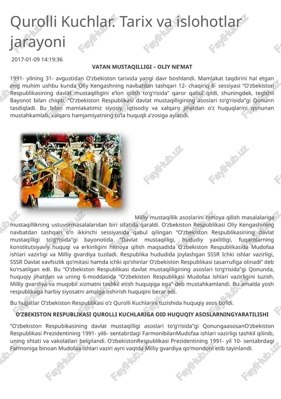 qurolli kuchlar. tarix va islohotlar jarayoni — DOCX