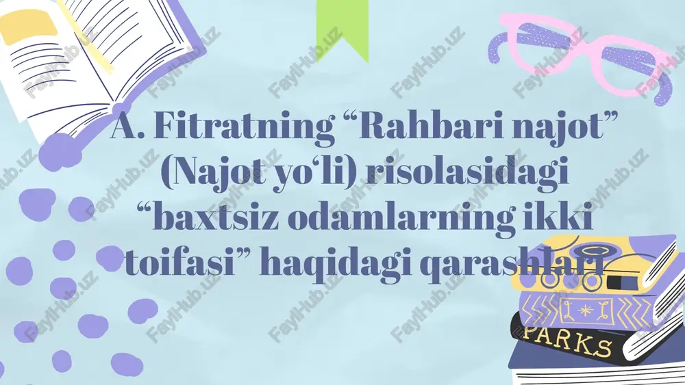a. fitratning rahbari najot risolasidagi baxtsiz odamlarning ikki toifasiga oid qarashlari — PPTX