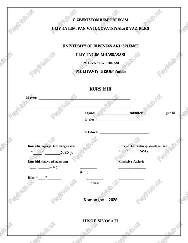kurs ishi "moliyaviy hisob" — DOCX