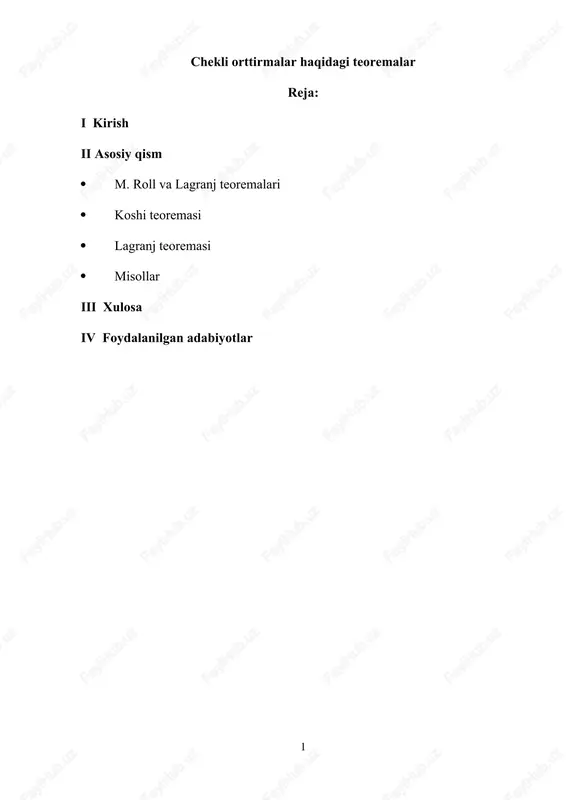 chekli orttirmalar haqidagi teoremalar — DOC