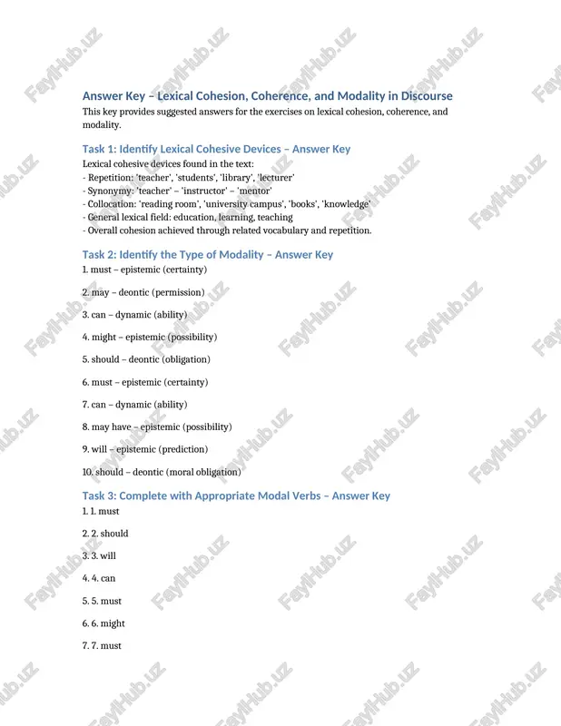answer key lexical cohesion and modality — DOCX