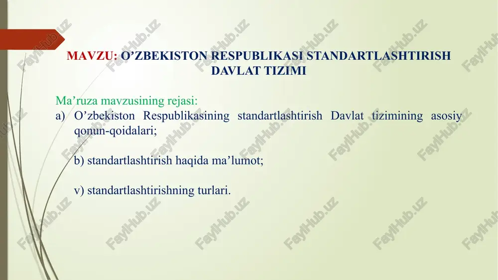 oʼzbekiston respublikasi standartlashtirish davlat tizimi — PPTX