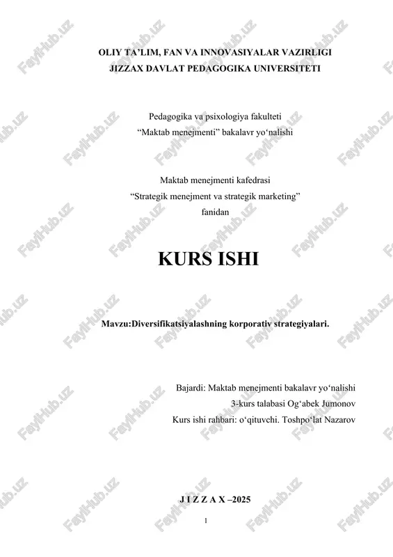 diversifikatsiyalashning korporativ strategiyalari — DOCX
