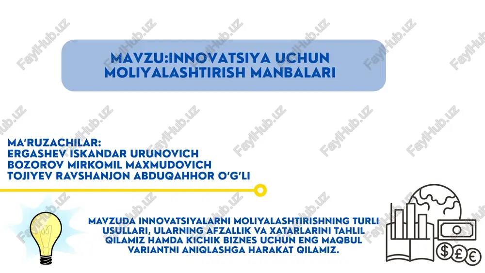 innovatsiya uchun moliyalashtirish manbalari — PDF