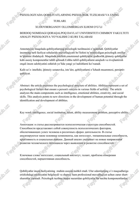 qobiliyatların psixologik tuzilması — DOCX