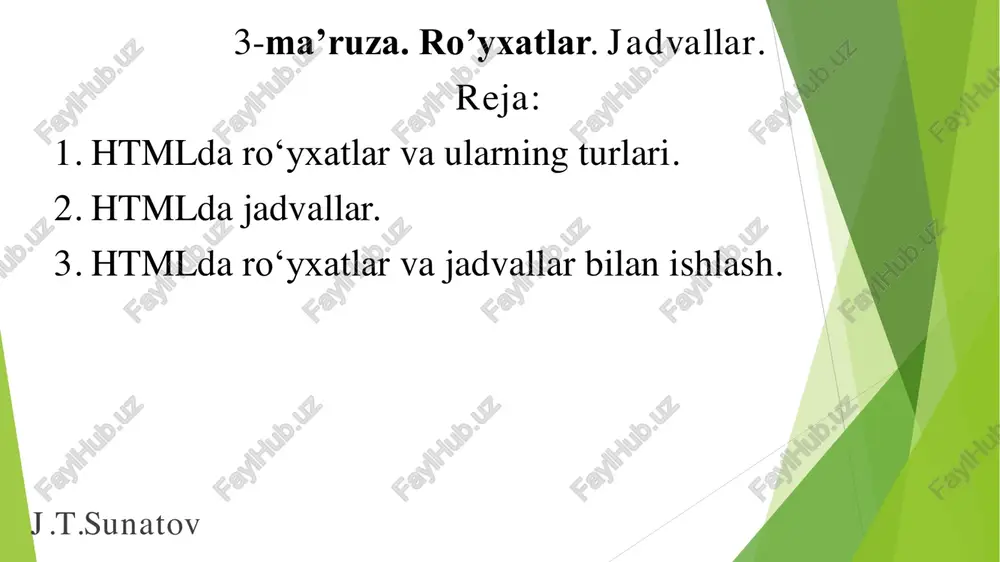 htmlda ro‘yxatlar va jadvallar — PDF