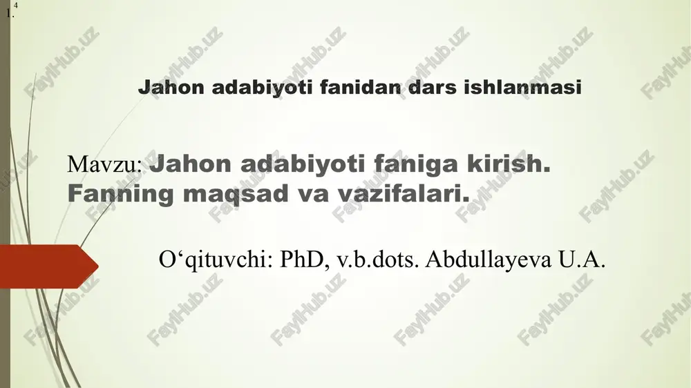 jahon adabiyoti fanidan dars ishlanmasi — PDF