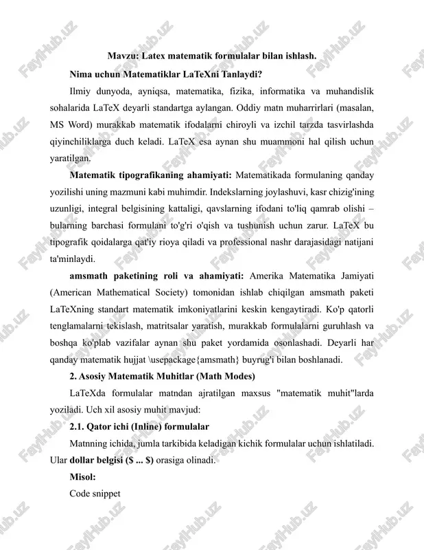 latex matematik formulalar bilan ishlash — DOCX