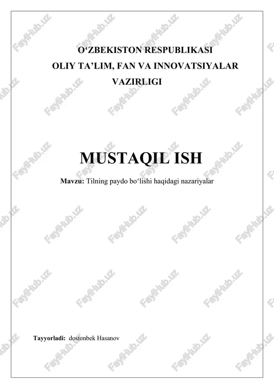 tilning paydo bo'lishi haqidagi nazariyalar — DOCX