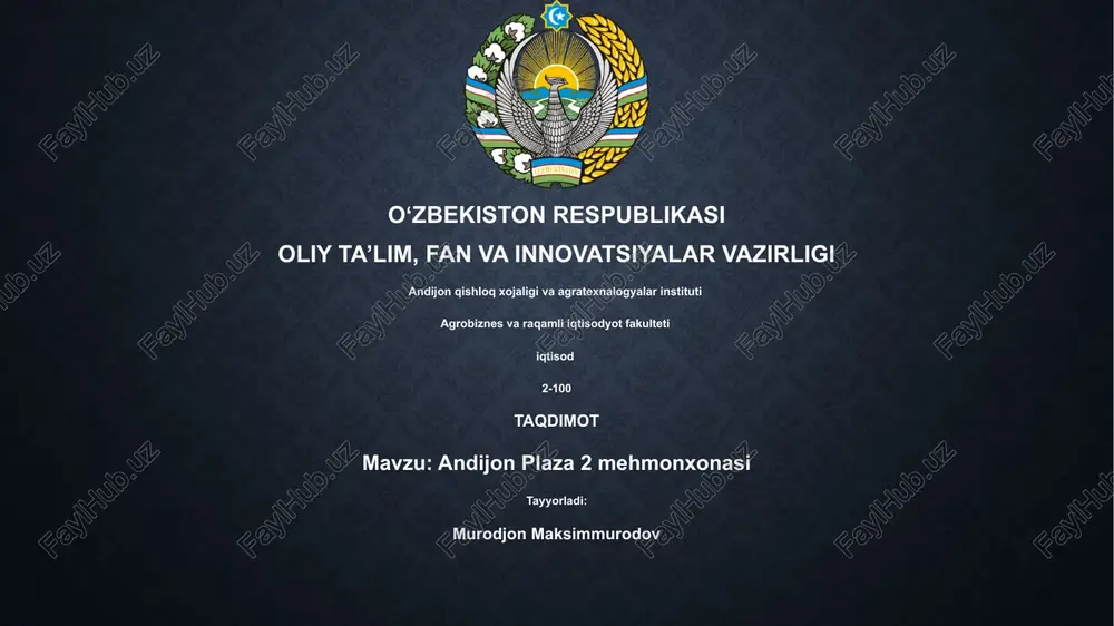 andijon plaza 2 mehmonxonasi — PPTX