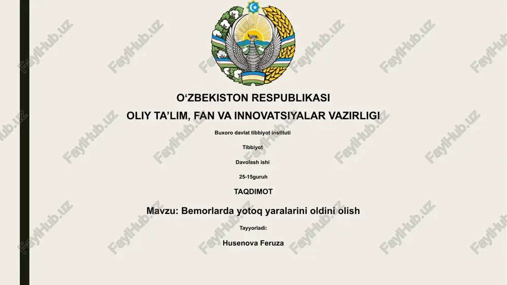 bemorlarda yotoq yaralarini oldini olish — PPTX