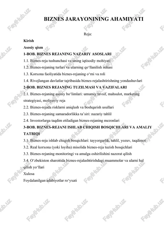 biznes jarayonining ahamiyati — DOCX
