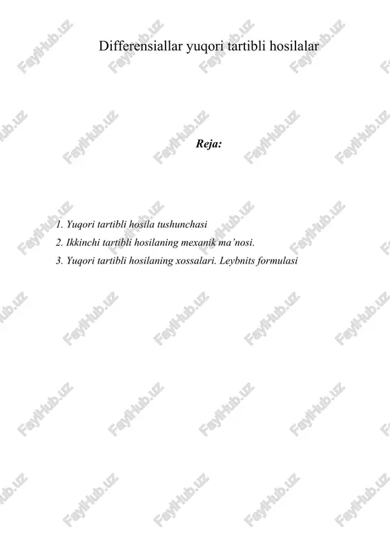 differensiallar yuqori tartibli hosilalar — DOC