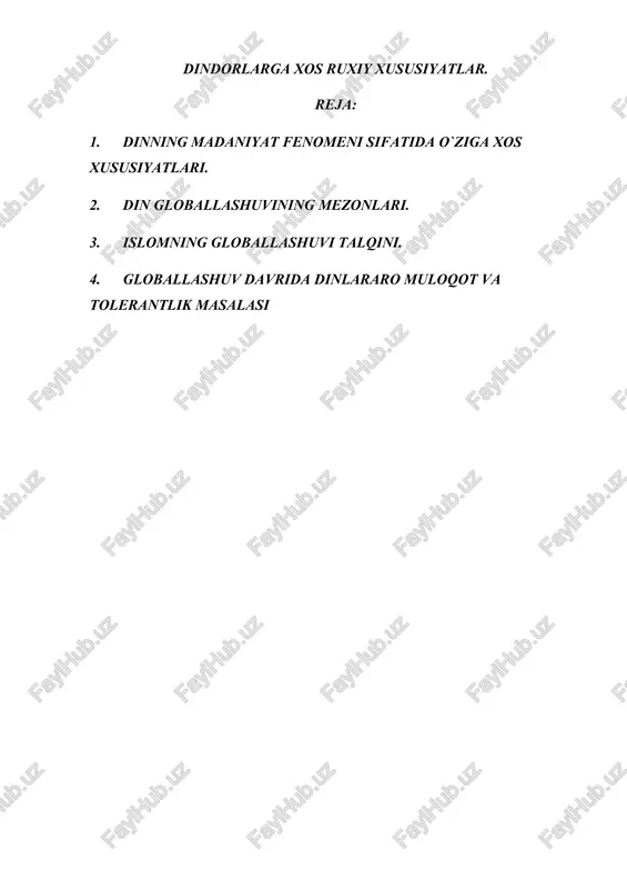 dindorlarga xos ruxiy xususiyatlar. — DOCX