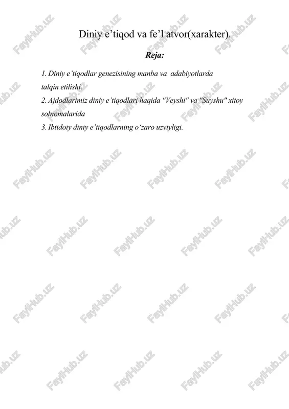 diniy e’tiqod va fe’l atvor(xarakter). — DOC