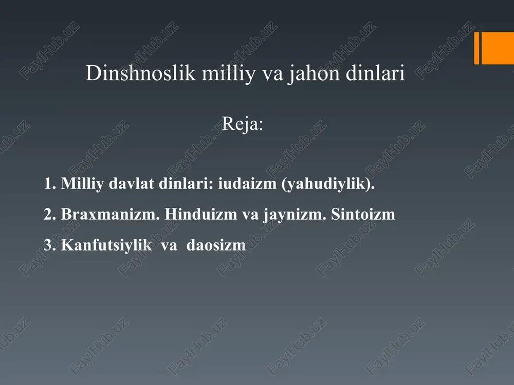 dinshnoslik milliy va jahon dinlari — PPT
