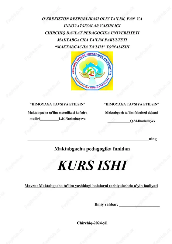 maktabgacha ta'lim yoshidagi bolalarni tarbiyalashda o'yin faoliyati — DOC