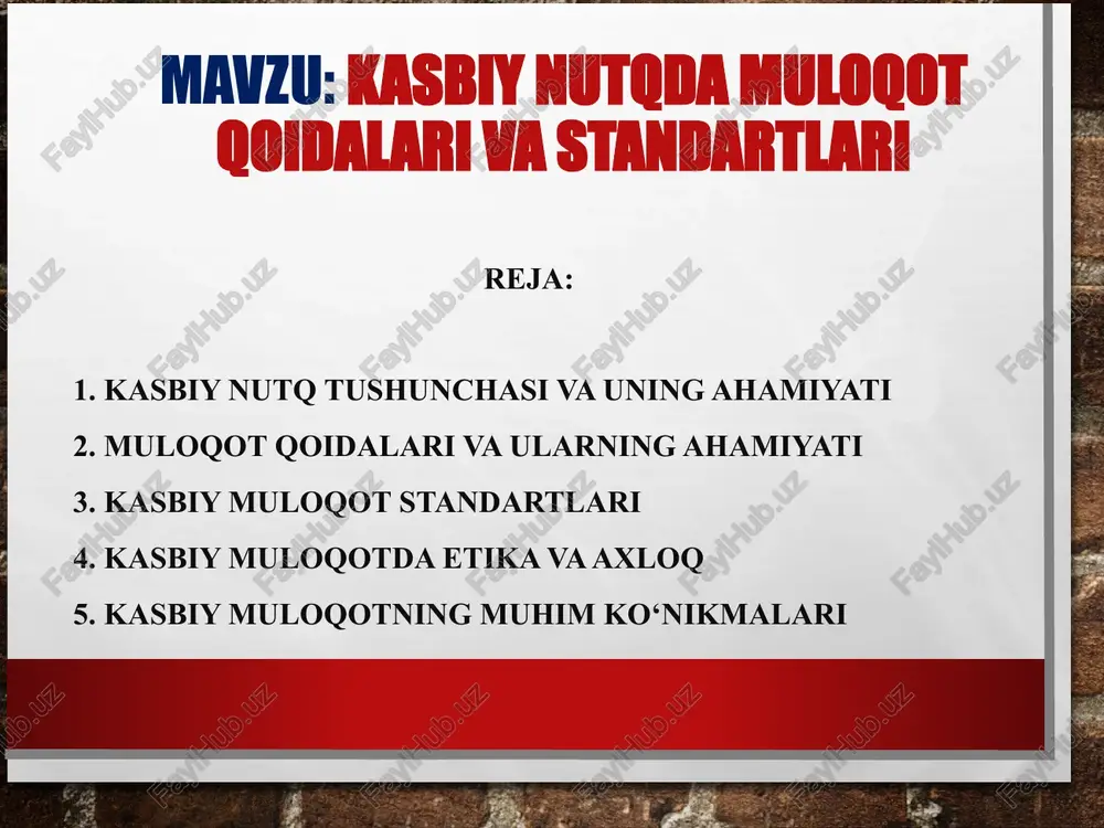 kasbiy nutqda muloqot qoidalari va standartlari — PPT