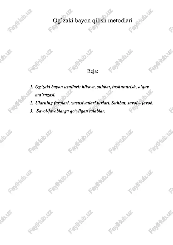 og`zaki bayon qilish metodlari. — DOC