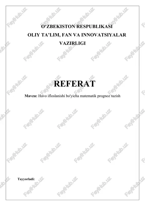 havo ifloslanishi bo'yicha matematik prognoz tuzish — DOCX