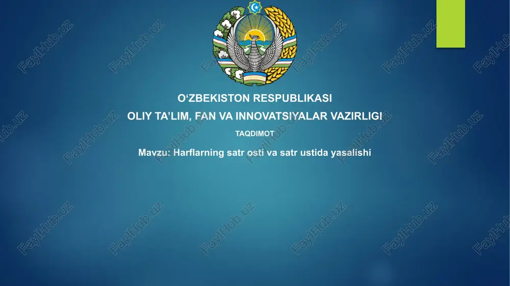 harflarning satrosti va satr ustida yashalishi — PPTX