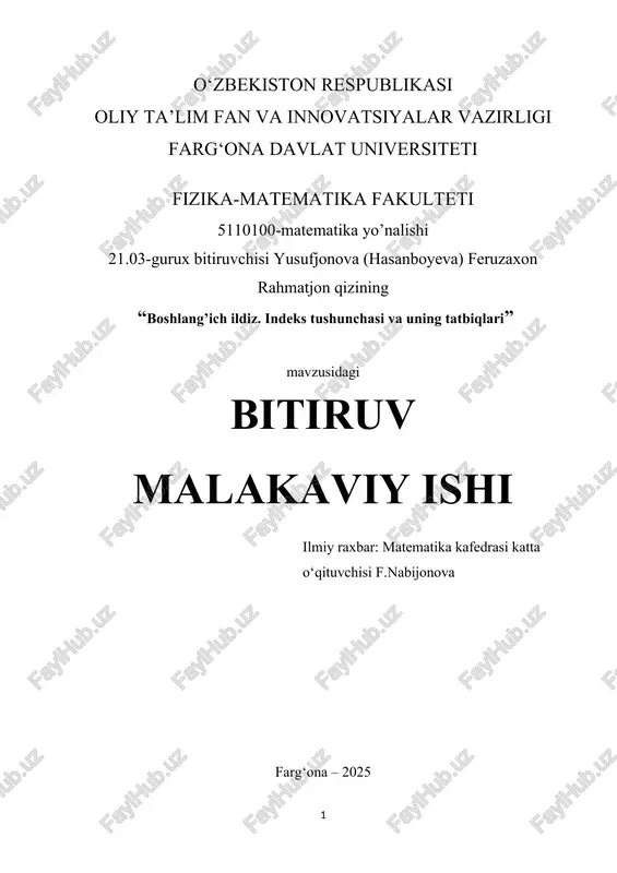 boshlang`ich ildiz indeks tushunachasi va uning ba`zi tadbiqlari — DOC