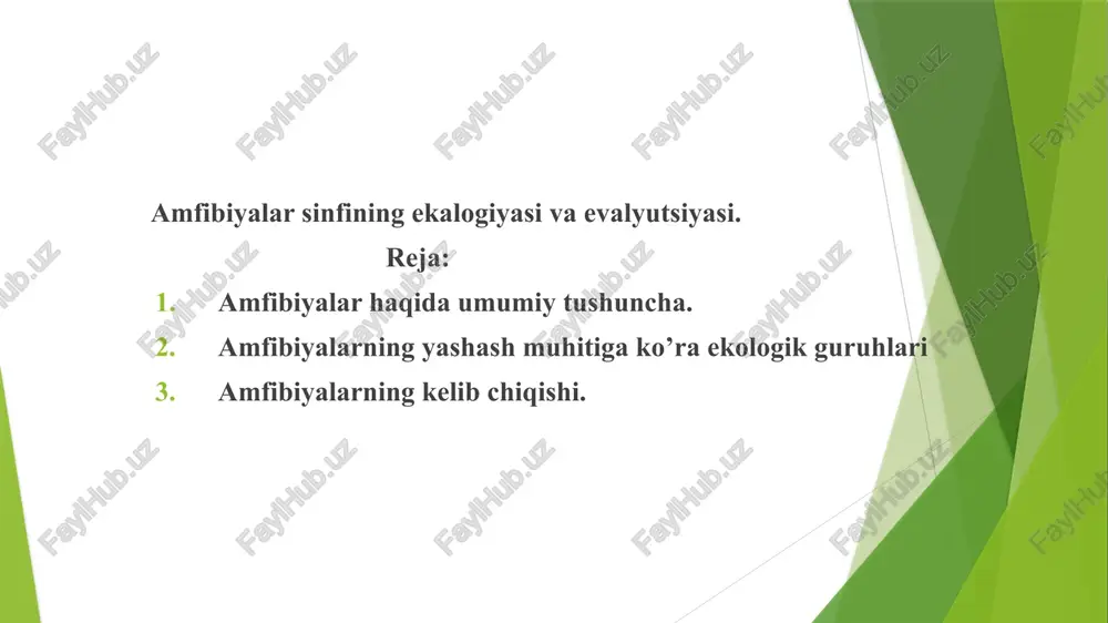 amfibiyalar sinfining ekalogiyasi va evalyutsiyasi — PPTX