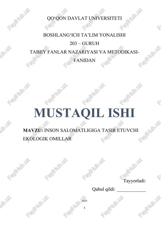mavzu: inson salomatligiga tasir etuvchi ekologik omillar — DOCX