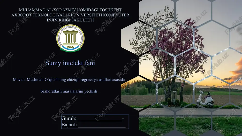 mashinali o‘qitishning chiziqli regressiya usullari asosida bashoratlash masalalarini yechish — PPTX