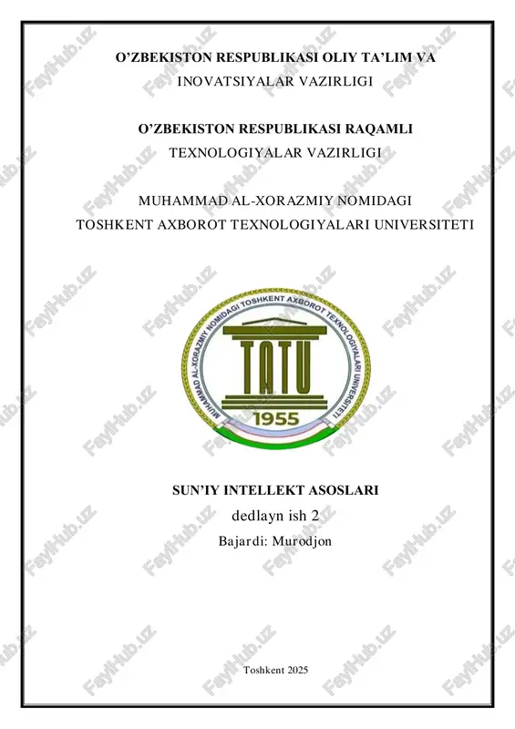 mashinali o‘qitishda sinflashtirishning klassik aloritmlarini ma’lumotlarni grafik tasvirlash asosida loss xatoliklarini baholash — PDF