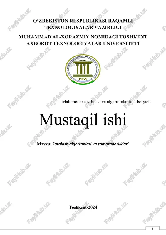 saralash algoritmlari va samaradorliklari — DOCX