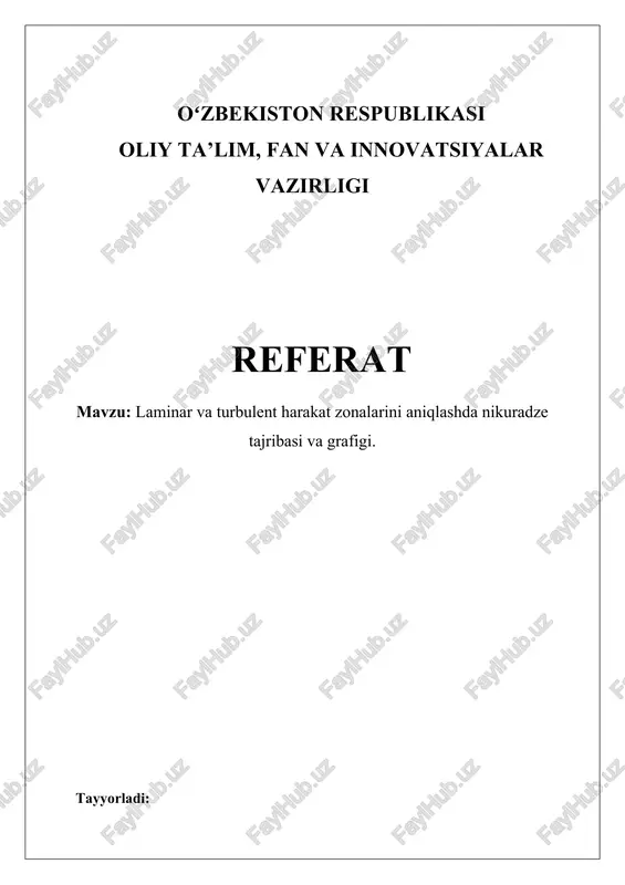 nikuradze tajribasi va grafigi — DOCX