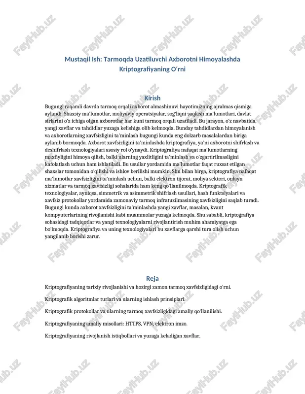 tarmoqda uzatiluvchi axborotni himoyalash — DOCX
