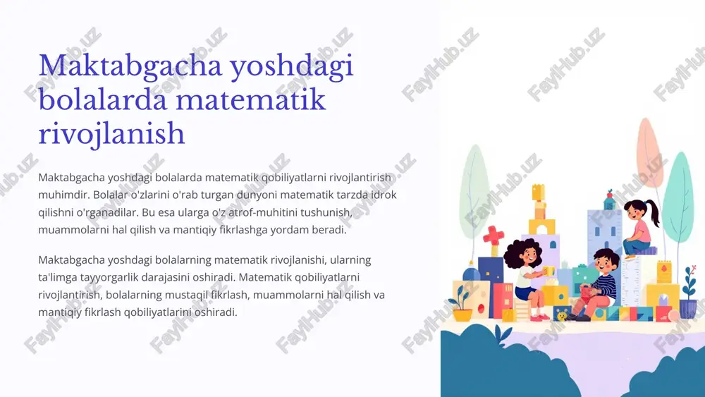 maktabgacha yoshdagi bolalarda matematik rivojlanish — PPTX