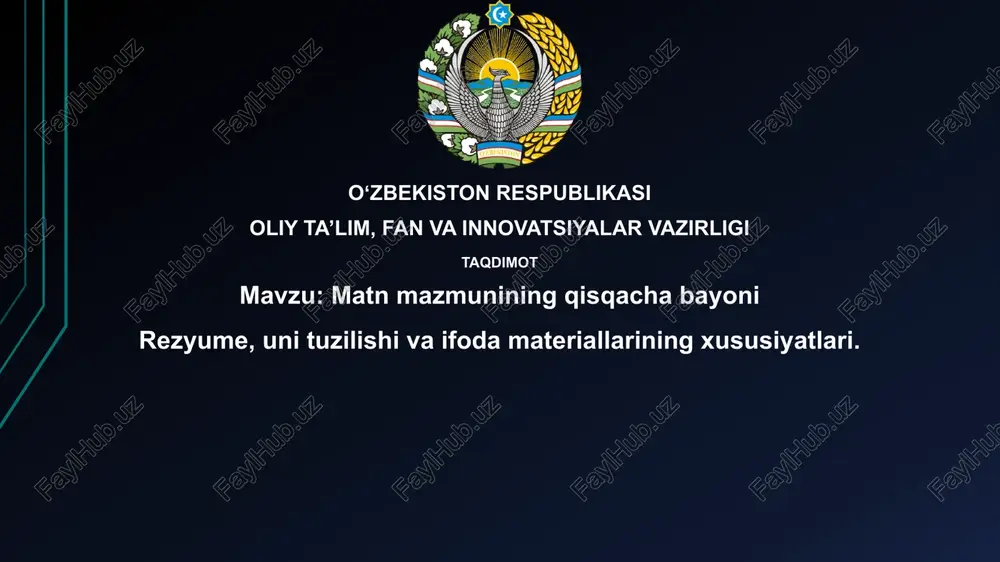 matn mazmunining qisqacha xulosasi — PPTX