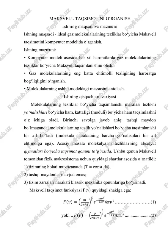 maksvell taqsimotini oʻrganish — PDF