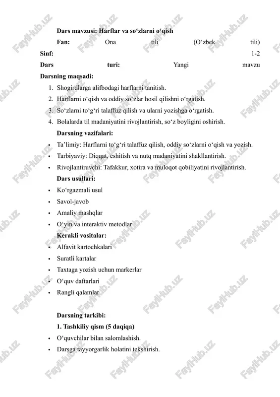 harflar va so‘zlarni o‘qish — DOCX