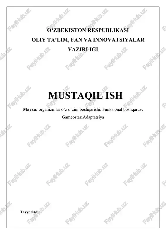 organizmlar oʻz oʻzini boshqarishi — DOCX