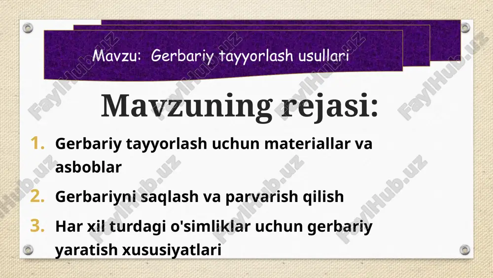 gerbariy tayyorlash uchun materiallar va asboblar — PPTX