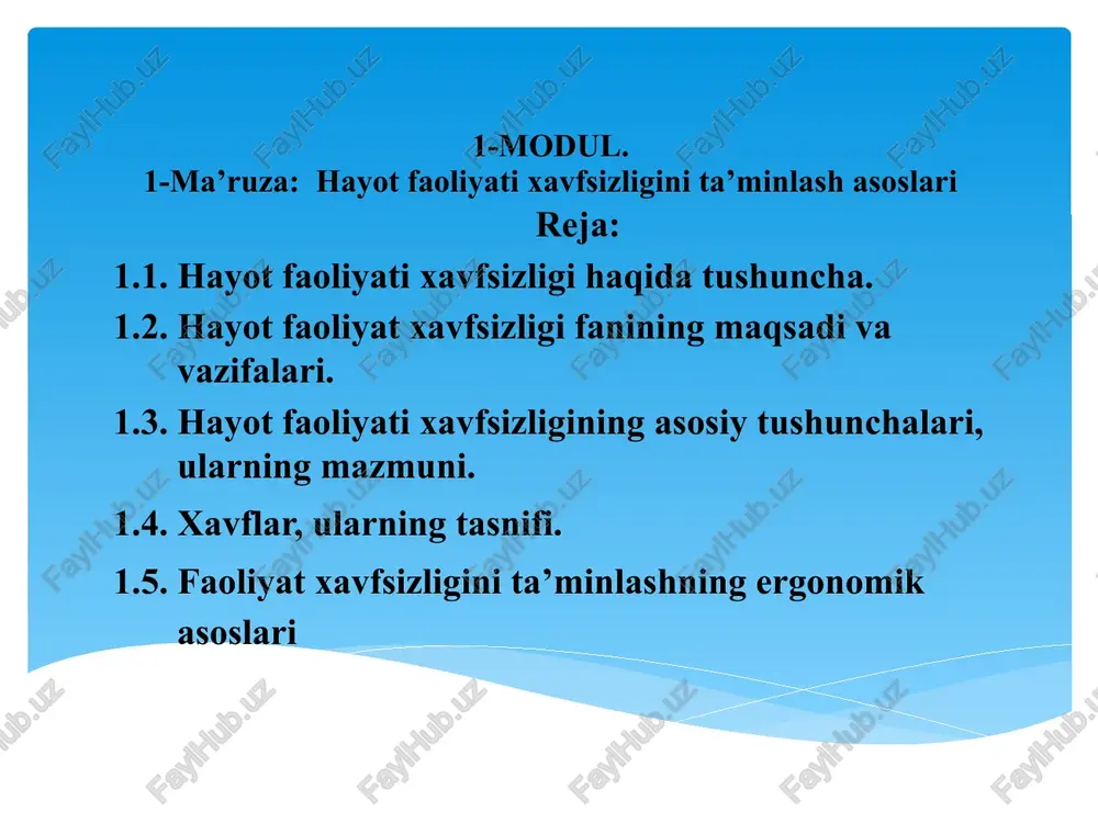 modul.1-ma’ruza:hayot faoliyati xavfsizligini ta’minlash asoslari — PPTX